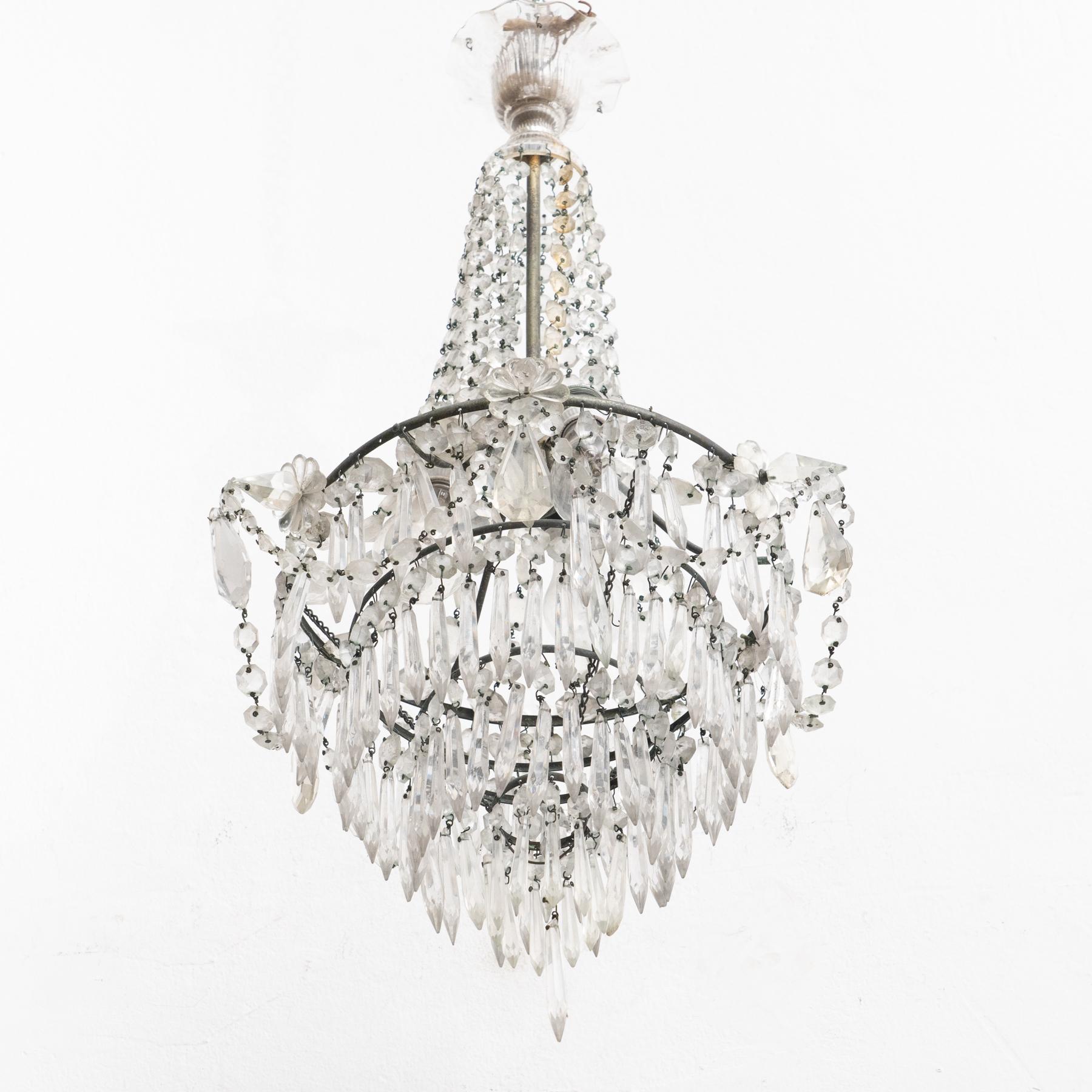 Mid-20th Century Vintage French Metal and Glass Ceiling Lamp circa 1950