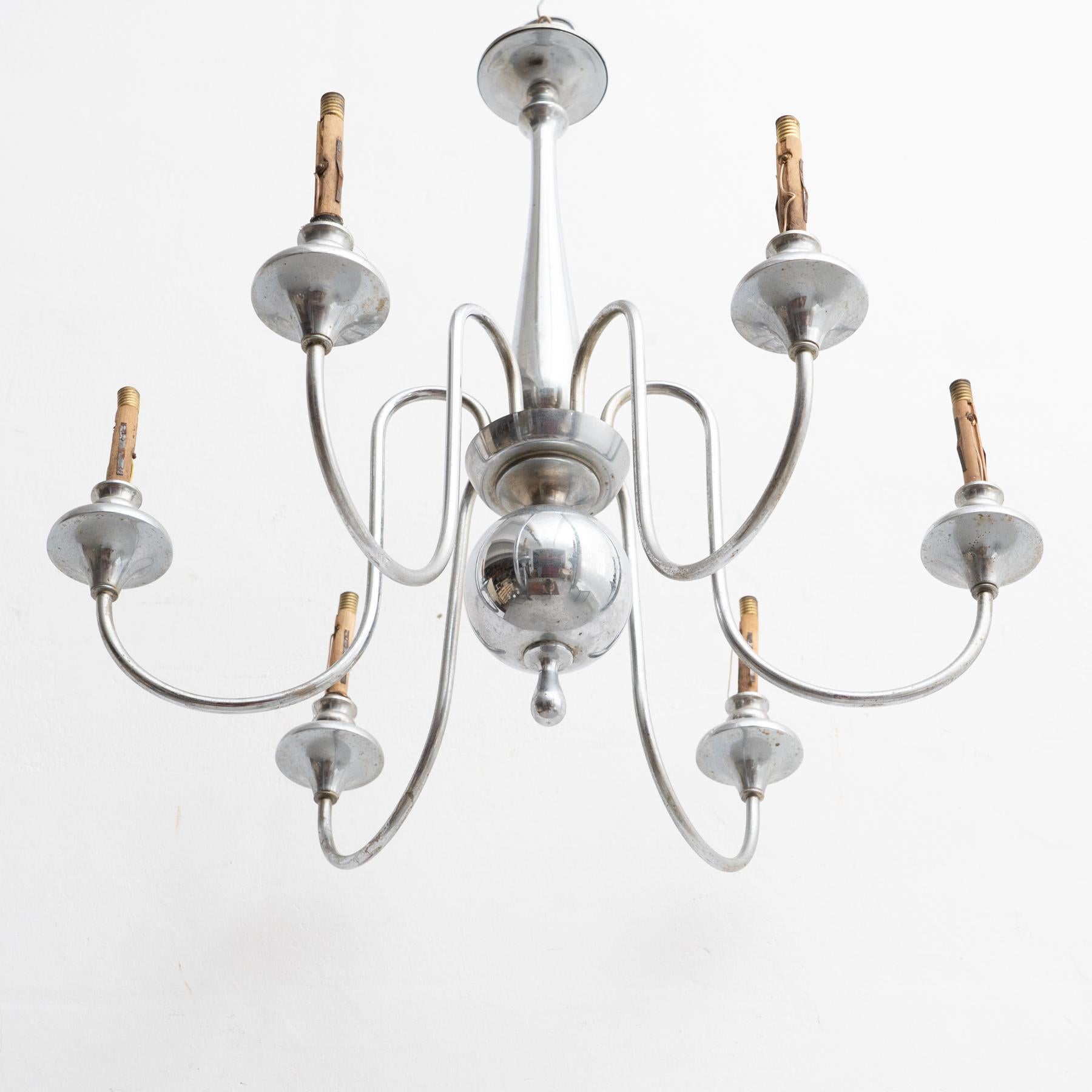 Vintage French Metal Ceiling Lamp circa 1930 For Sale 6
