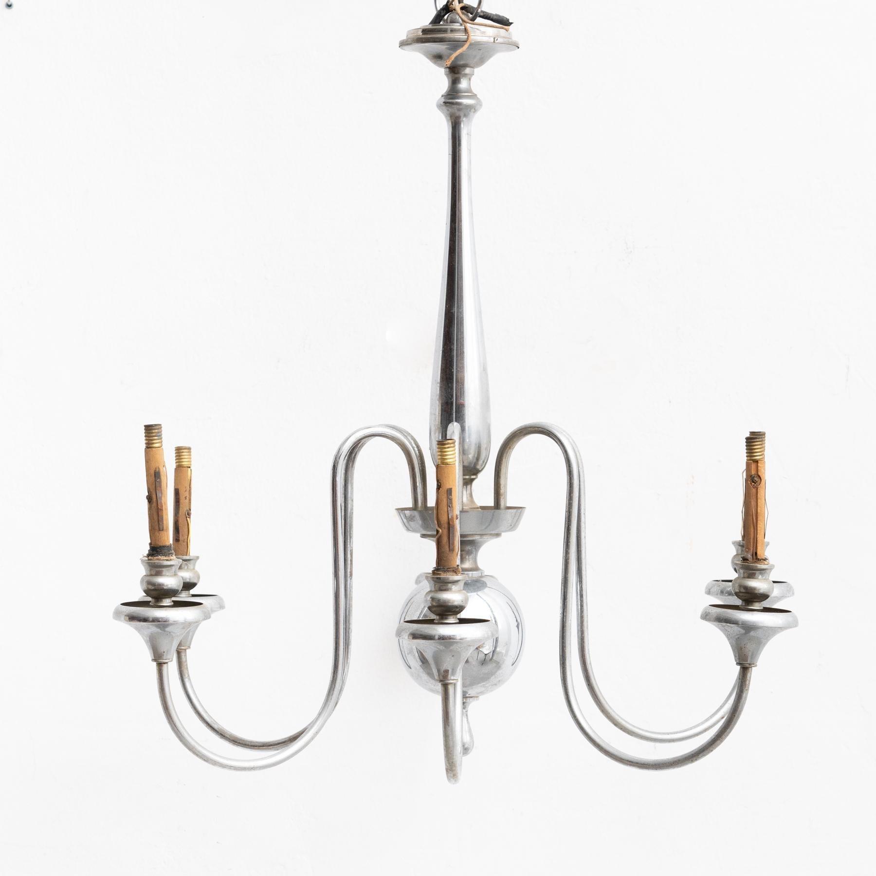 Vintage French Metal Ceiling Lamp circa 1930 In Good Condition In Barcelona, ES