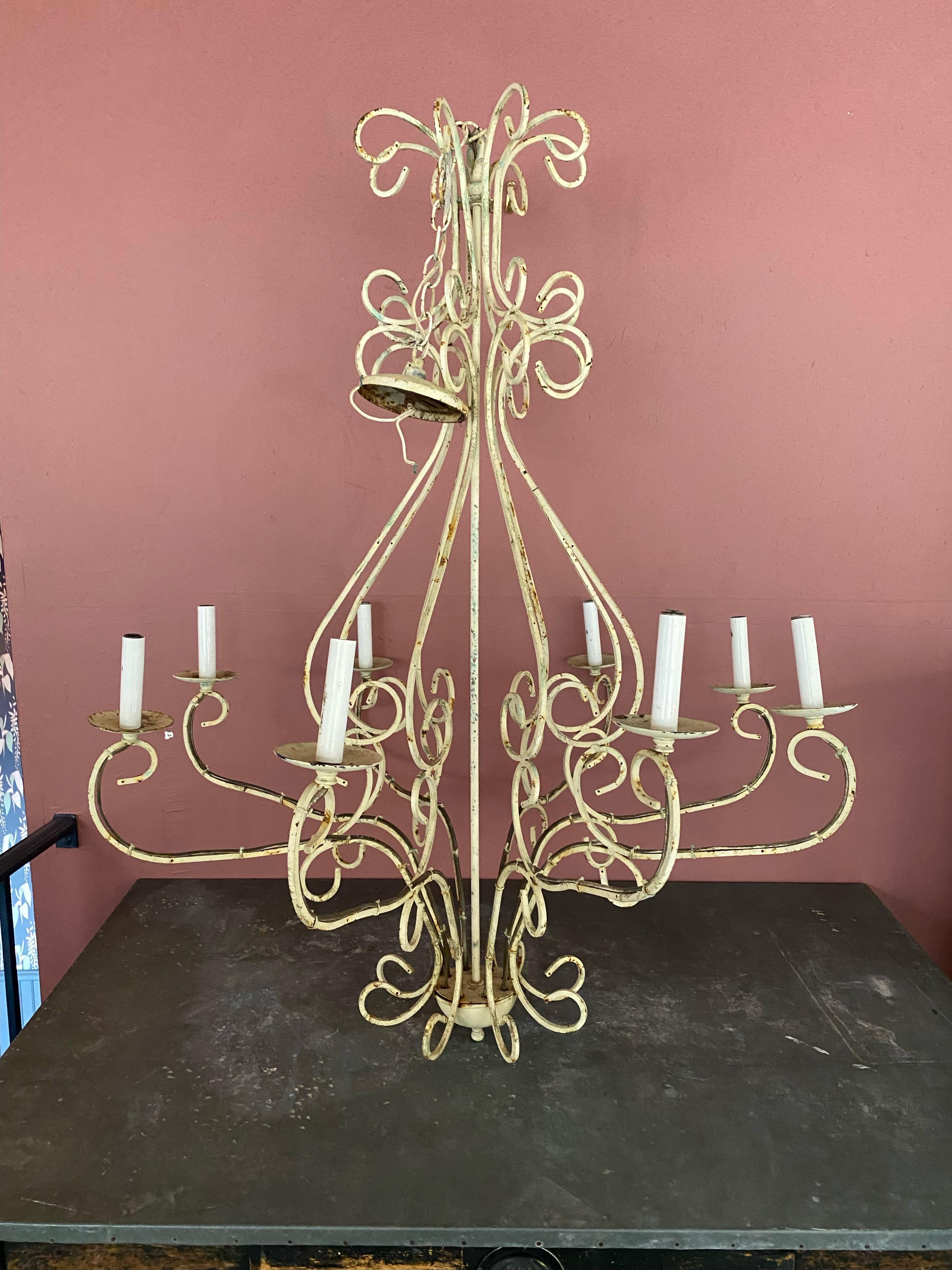 Painted Vintage French Metal Chandelier For Sale