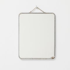 Vintage French Metal-Framed Mirror with Rounded Corners and Chain, 1940s