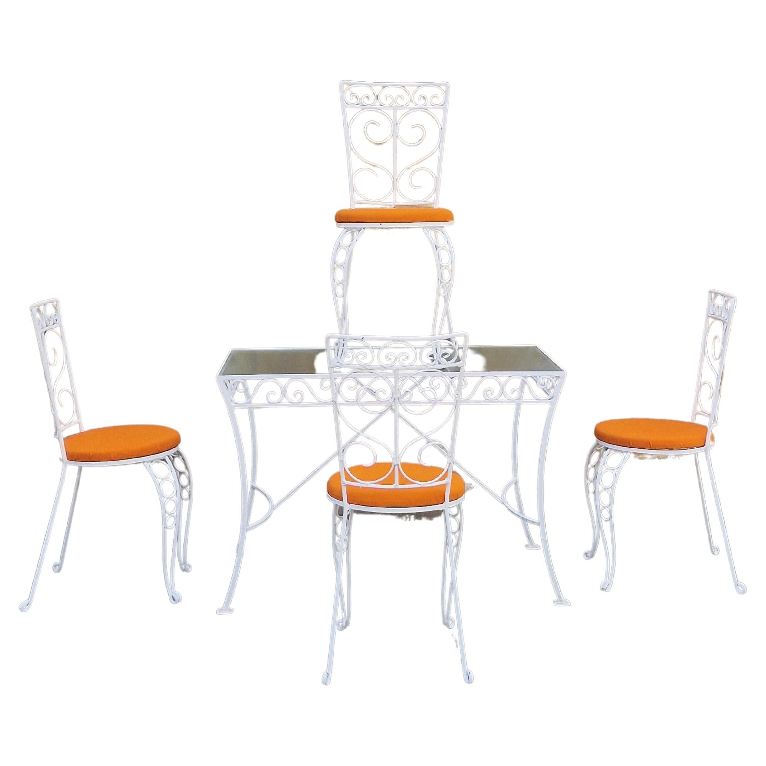 Französischer Metall-Gartentisch und Stühle/Garten-/ Terrassentisch und Stuhl-Set aus Metall, Vintage