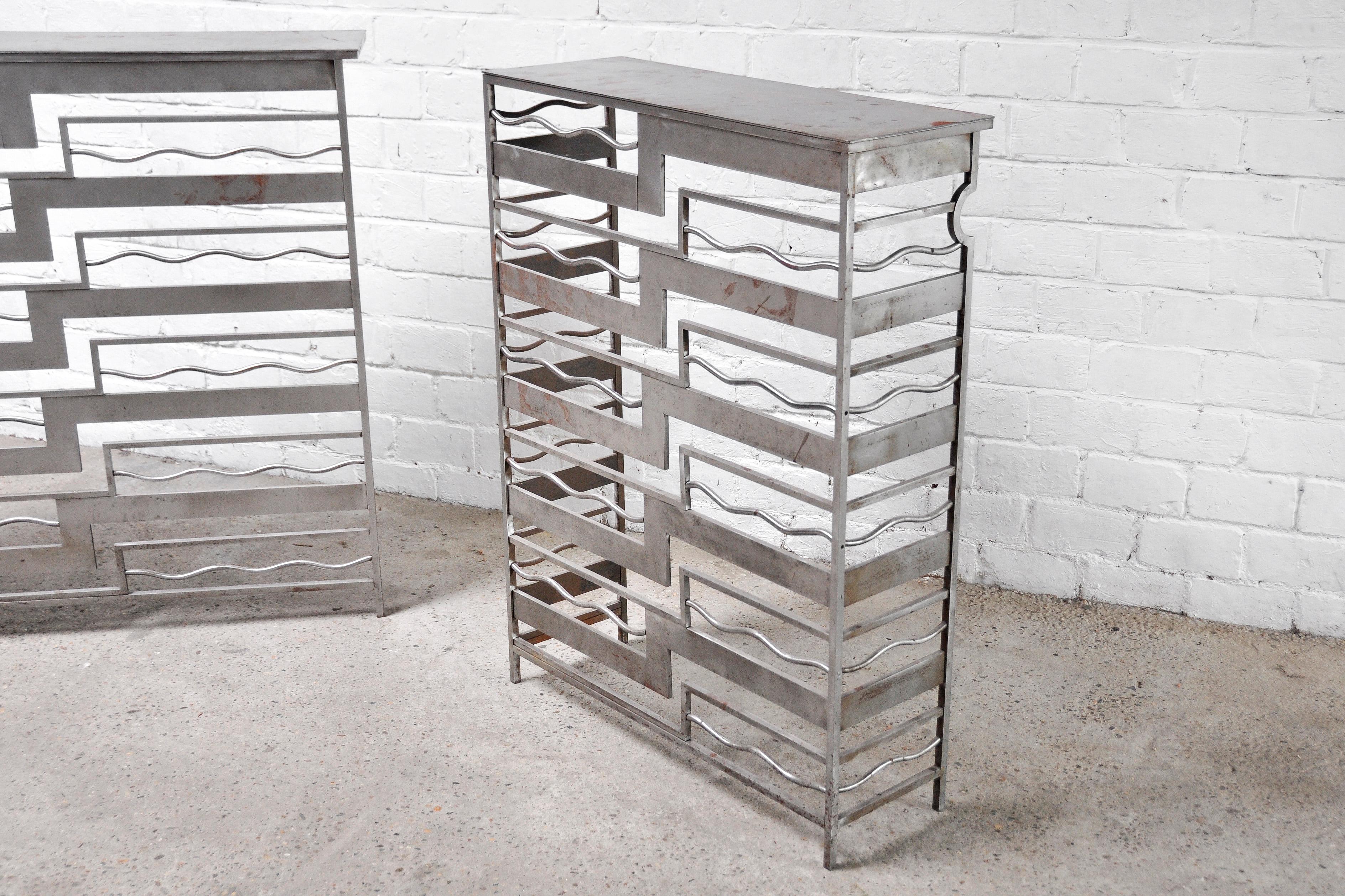 Mid-20th Century Vintage French Metal Geometric Console Tables, Set of 2 For Sale