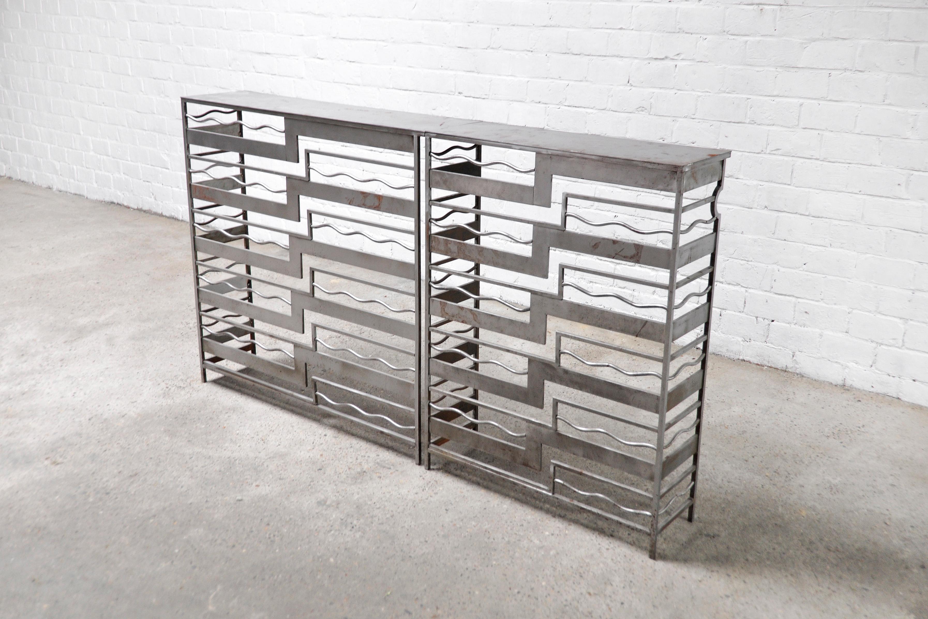 Vintage French Metal Geometric Console Tables, Set of 2 For Sale 2