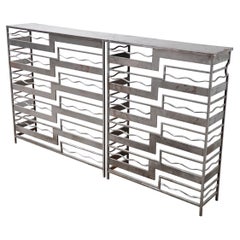 Vintage French Metal Geometric Console Tables, Set of 2
