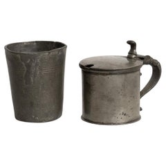 Juego francés vintage de vaso y taza de metal - Circa 1940