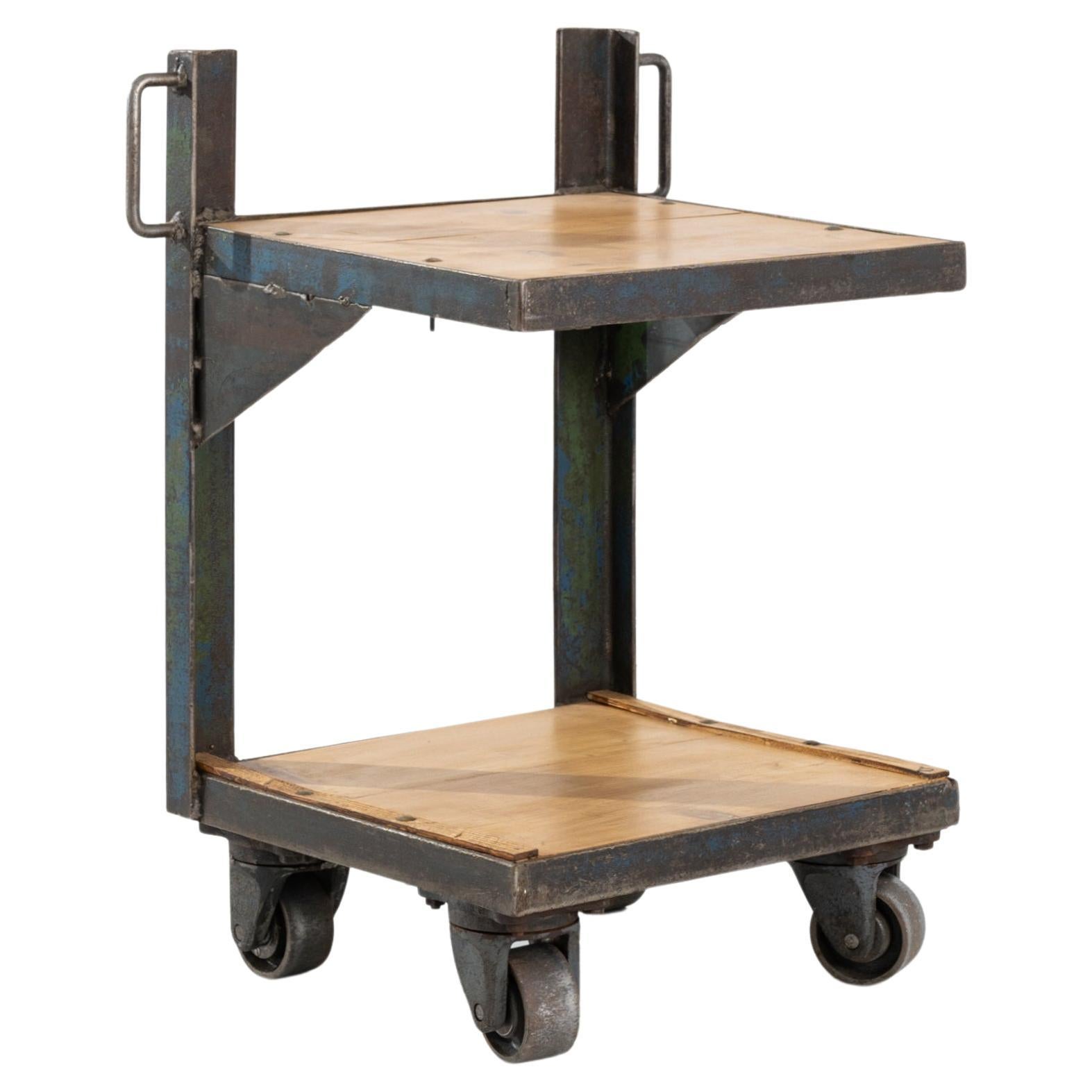 Vintage Industrial Wood and Metal Roll Around Cart / Island at 1stDibs