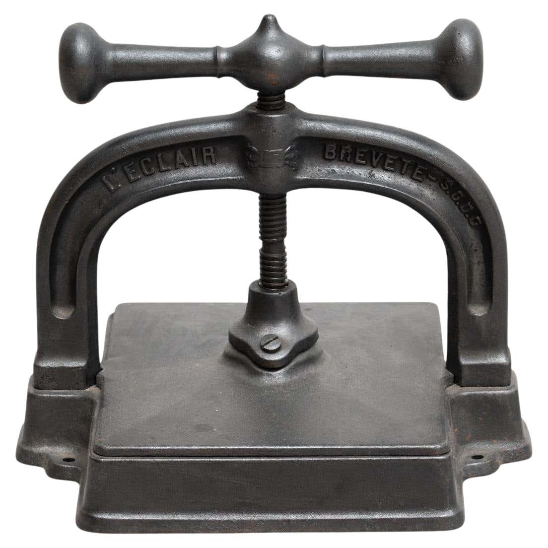Vintage French Metal Paper Printing Press, circa 1930