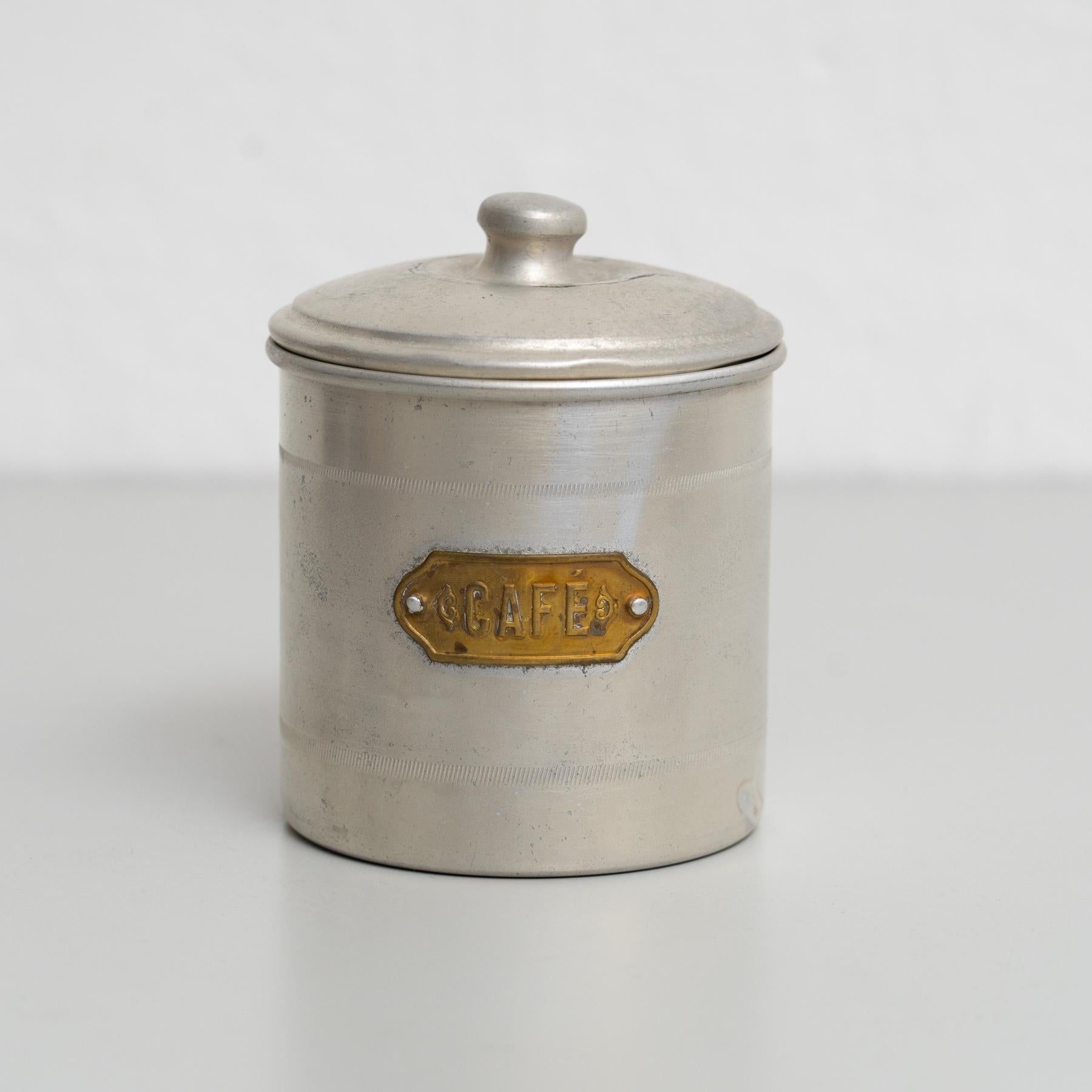 Vintage French Metal Pot Set – Early 20th Century Coffee, Pepper, Sugar Storage For Sale 5