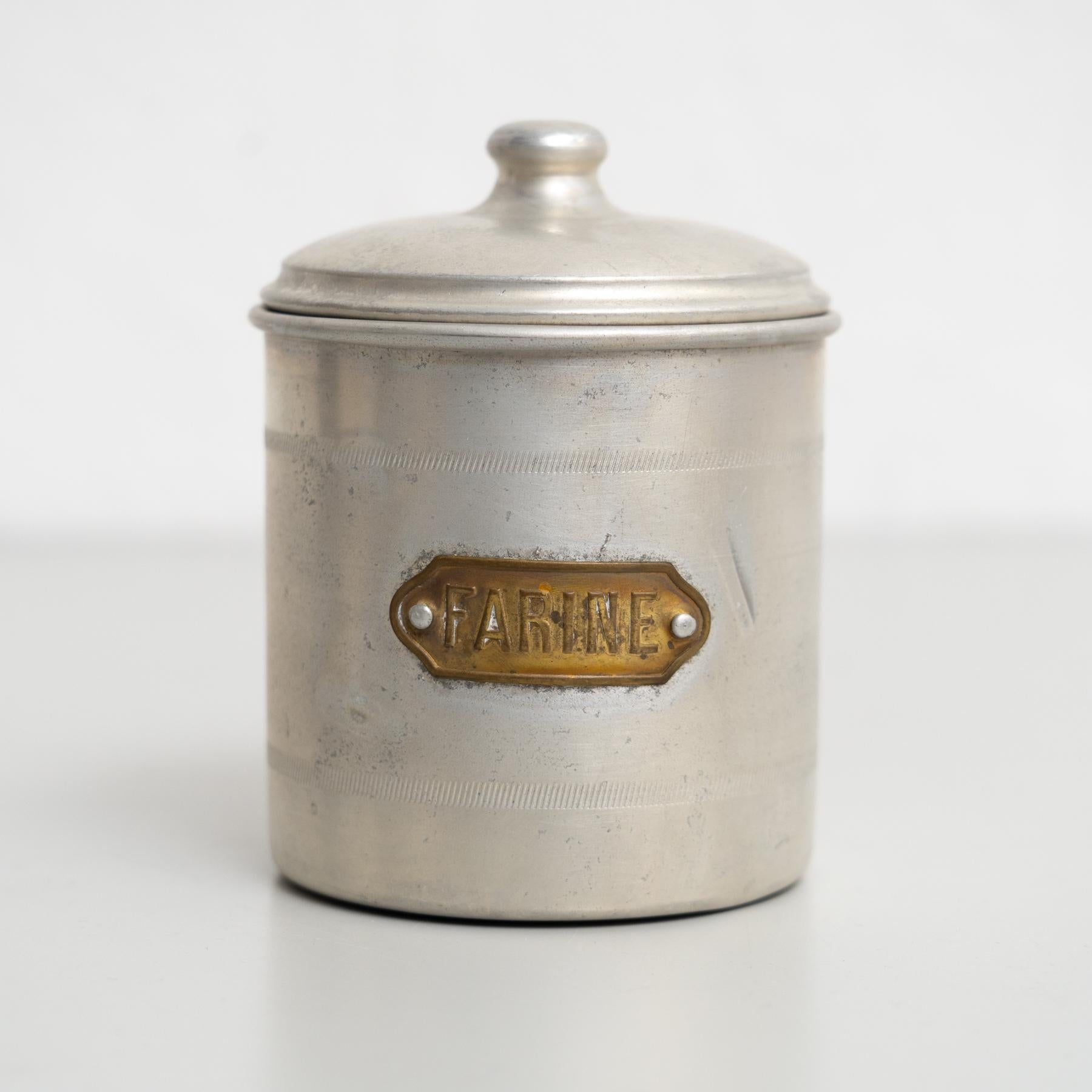 Vintage French Metal Pot Set – Early 20th Century Coffee, Pepper, Sugar Storage For Sale 6