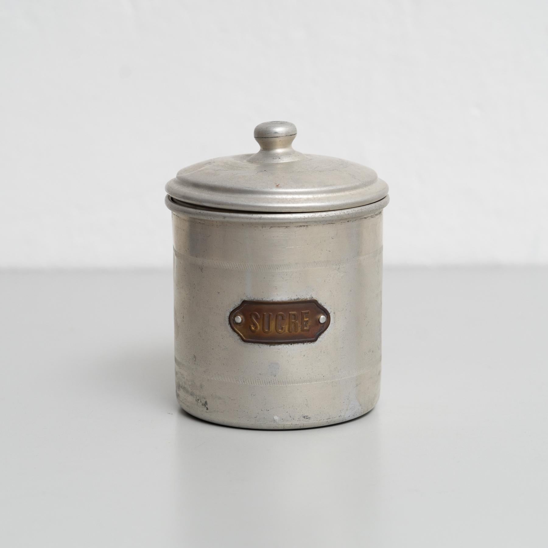Mid-20th Century Vintage French Metal Pot Set – Early 20th Century Coffee, Pepper, Sugar Storage For Sale