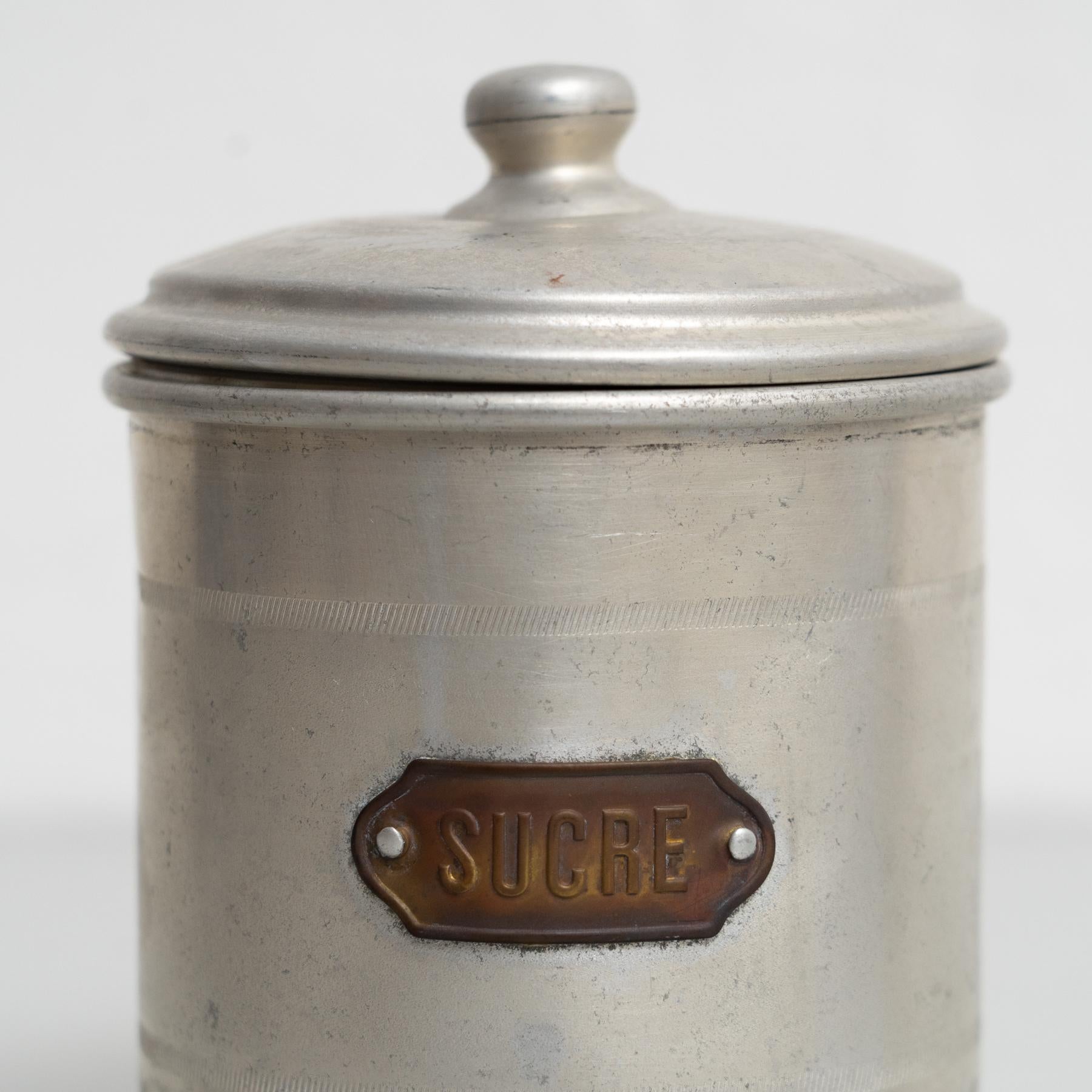 Vintage French Metal Pot Set – Early 20th Century Coffee, Pepper, Sugar Storage For Sale 1