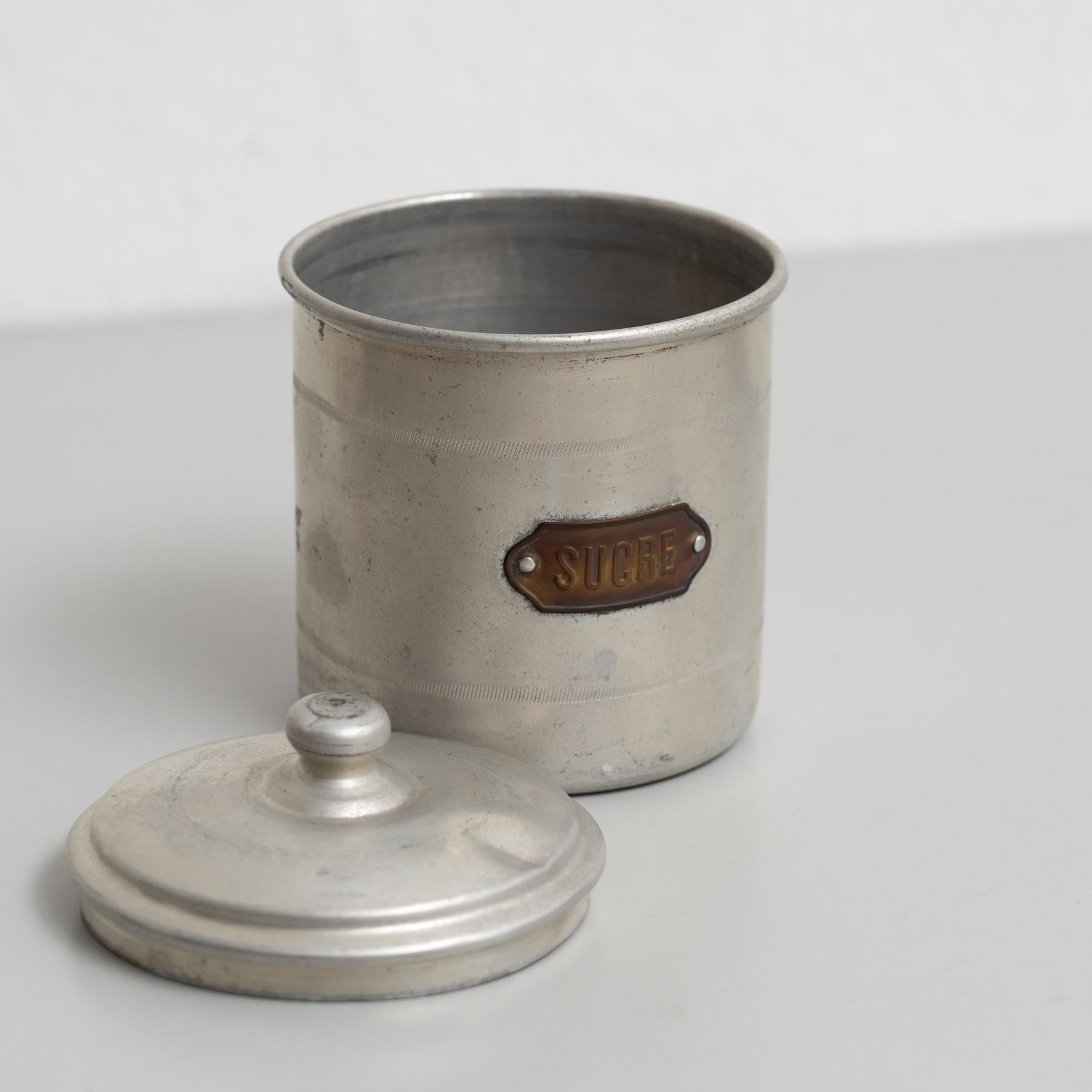 Vintage French Metal Pot Set – Early 20th Century Coffee, Pepper, Sugar Storage For Sale 3