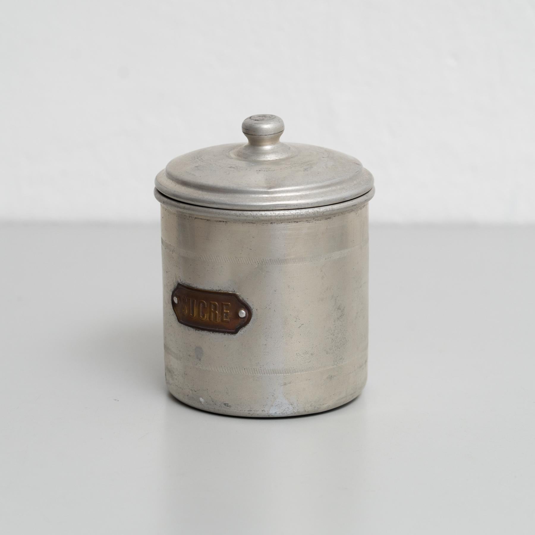 Vintage French Metal Pot Set – Early 20th Century Coffee, Pepper, Sugar Storage For Sale 4