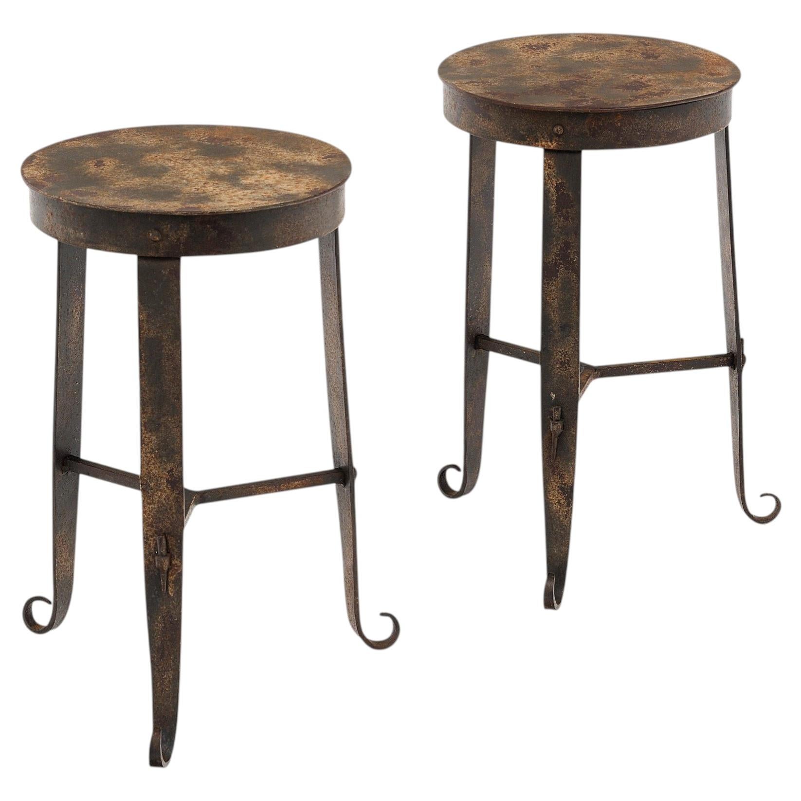 Vintage French Metal Side Tables, Etruscan Style, Tripod Design, 1970 For Sale