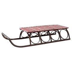 Vintage French Metal Sledge with Wooden Seat