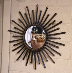 Vintage French Metal Sunburst Mirror with Bronze and Gilt Finish