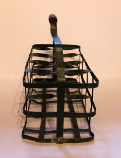 Vintage French Metal Wine Bottle Carrier