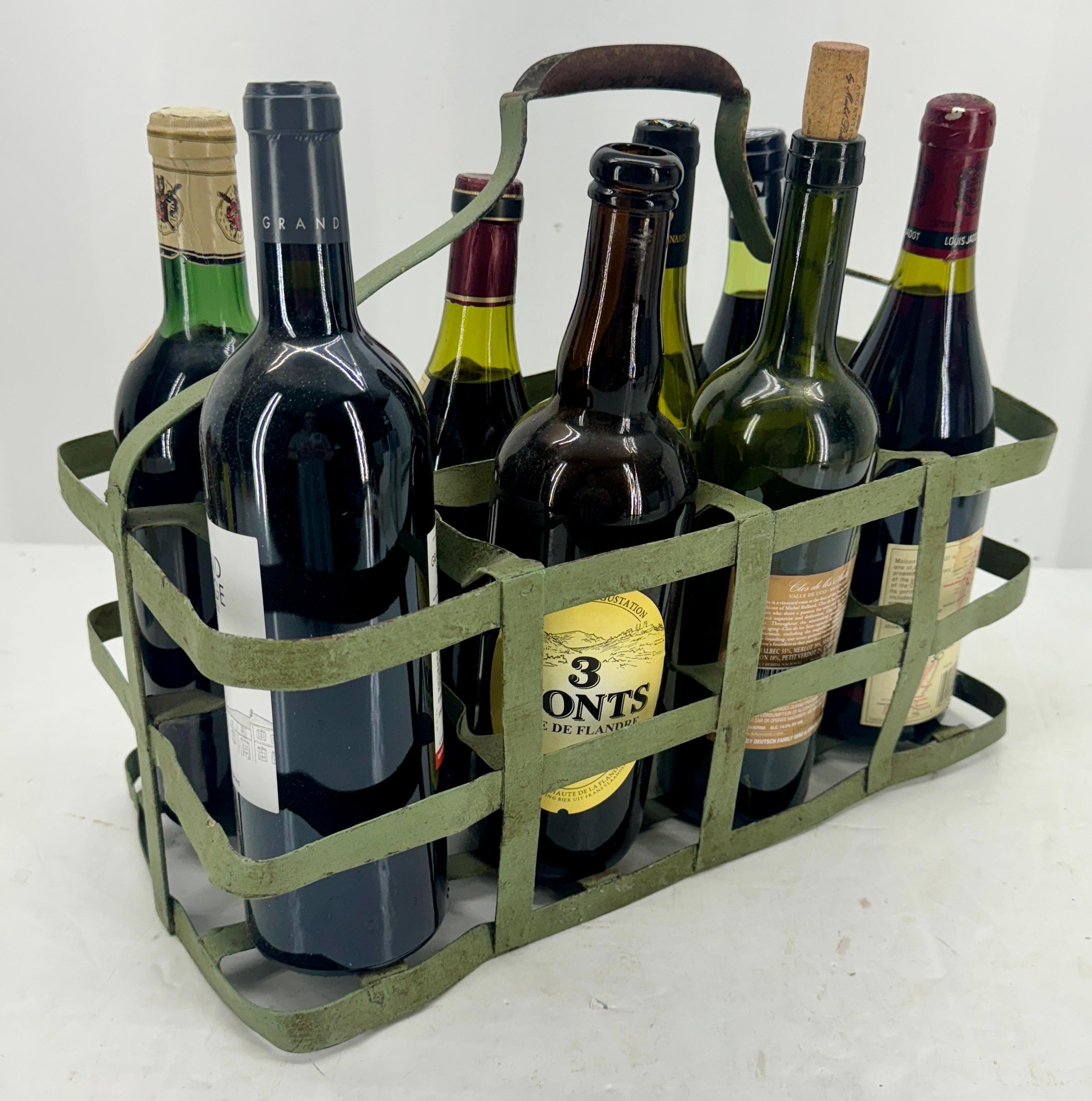 Portabotellas vintage francés de metal para vino y licor siglo XX