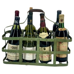 Used French Metal Wine Liquor Bottle Carrier Holder