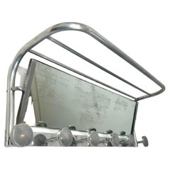 Vintage French Mid Century Coat Rack with mirror, 6 hooks and shelf