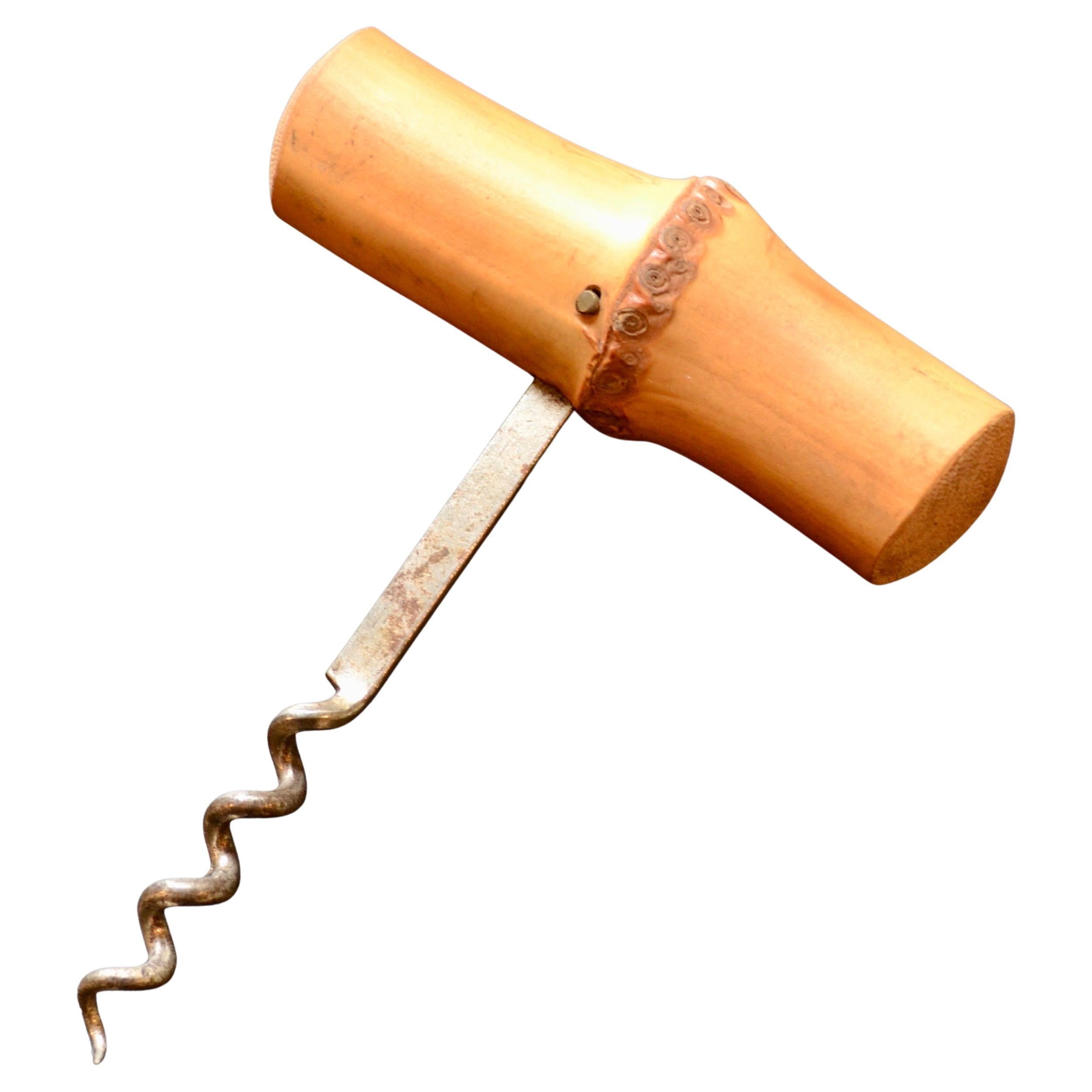 Vintage French Mid-Century Corkscrew with Bamboo Handle, 1950s