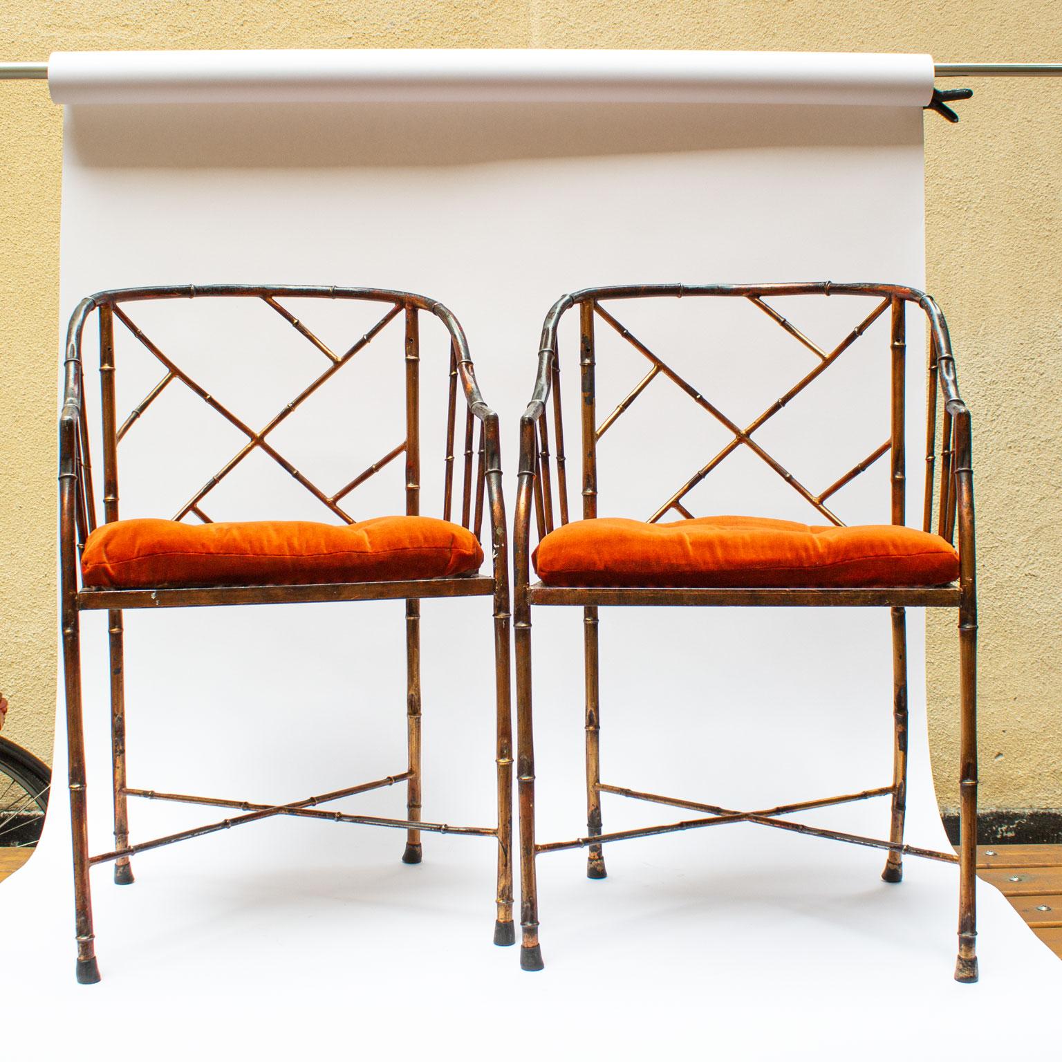 Mid-20th Century Vintage French Midcentury Faux Bamboo Set of Two Side Chair and a Sofa