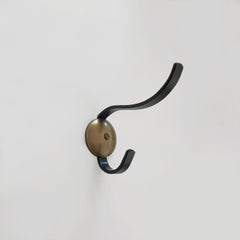 Vintage French Mid Century Iron & Antique Brass Wall Coat Hook - 1 available