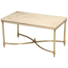 Vintage French Midcentury Marble and Brass Coffee Table
