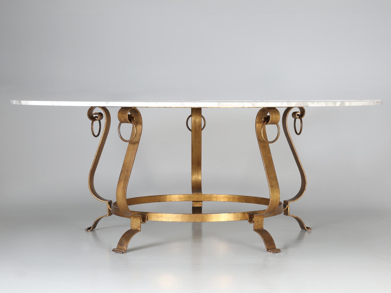 Vintage French Mid-Century Modern Marble and Gilt-Metal Dining Table Seats '10' 6