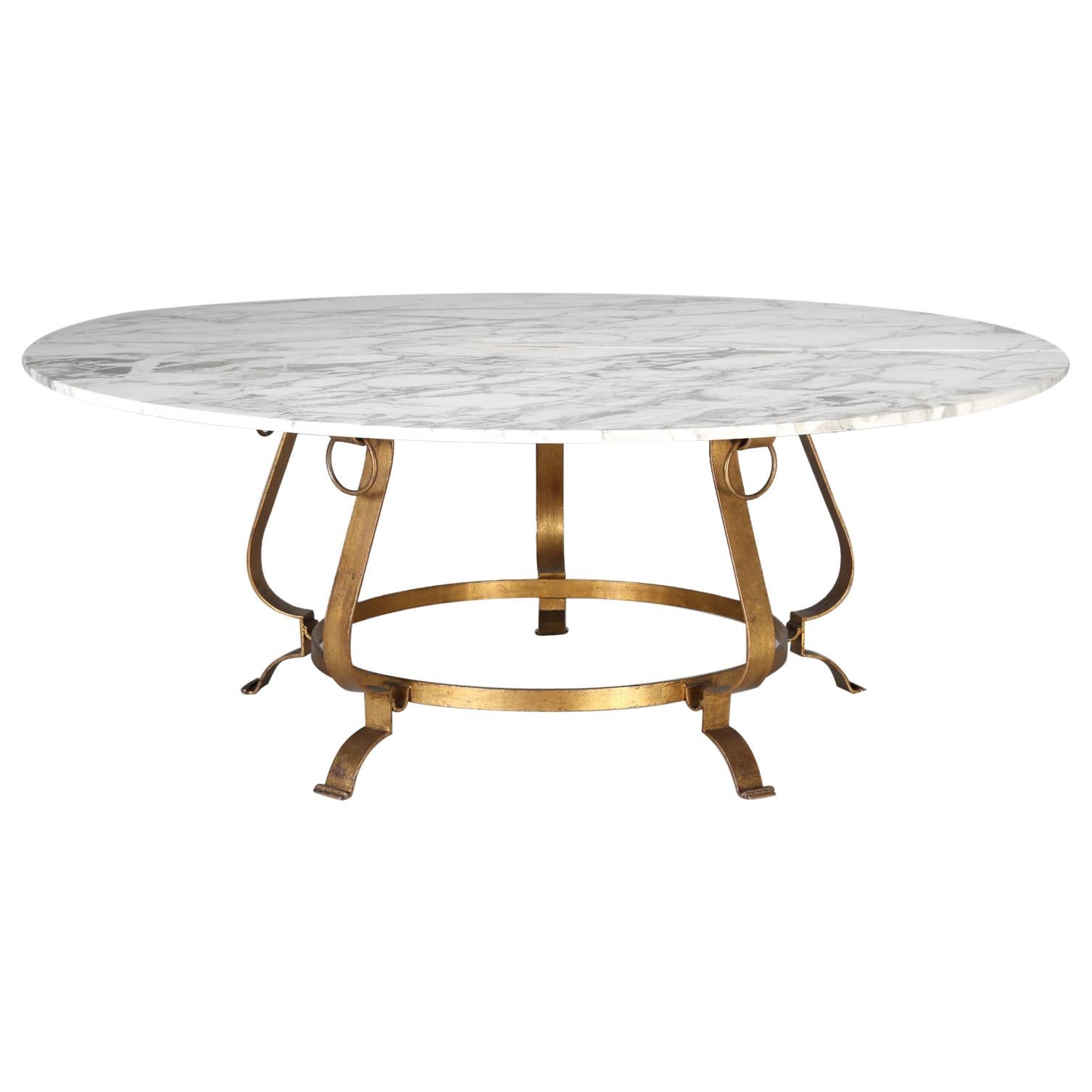 Vintage French Mid-Century Modern Marble and Gilt-Metal Dining Table Seats '10'