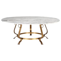 Vintage French Mid-Century Modern Marble and Gilt-Metal Dining Table Seats 
10

