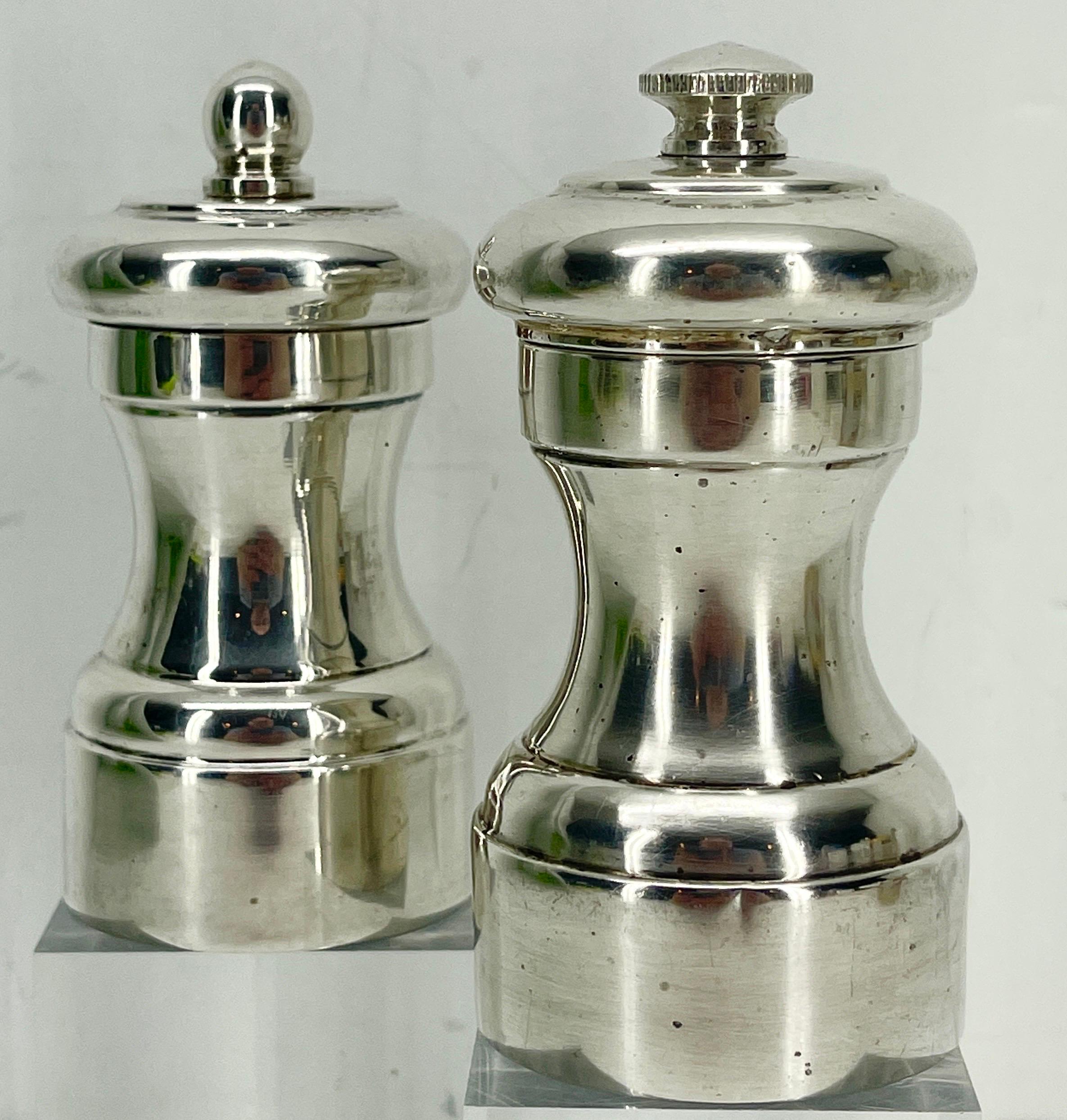 Vintage French Mid-Century Modern Sterling Silver Salt and Pepper Set 3