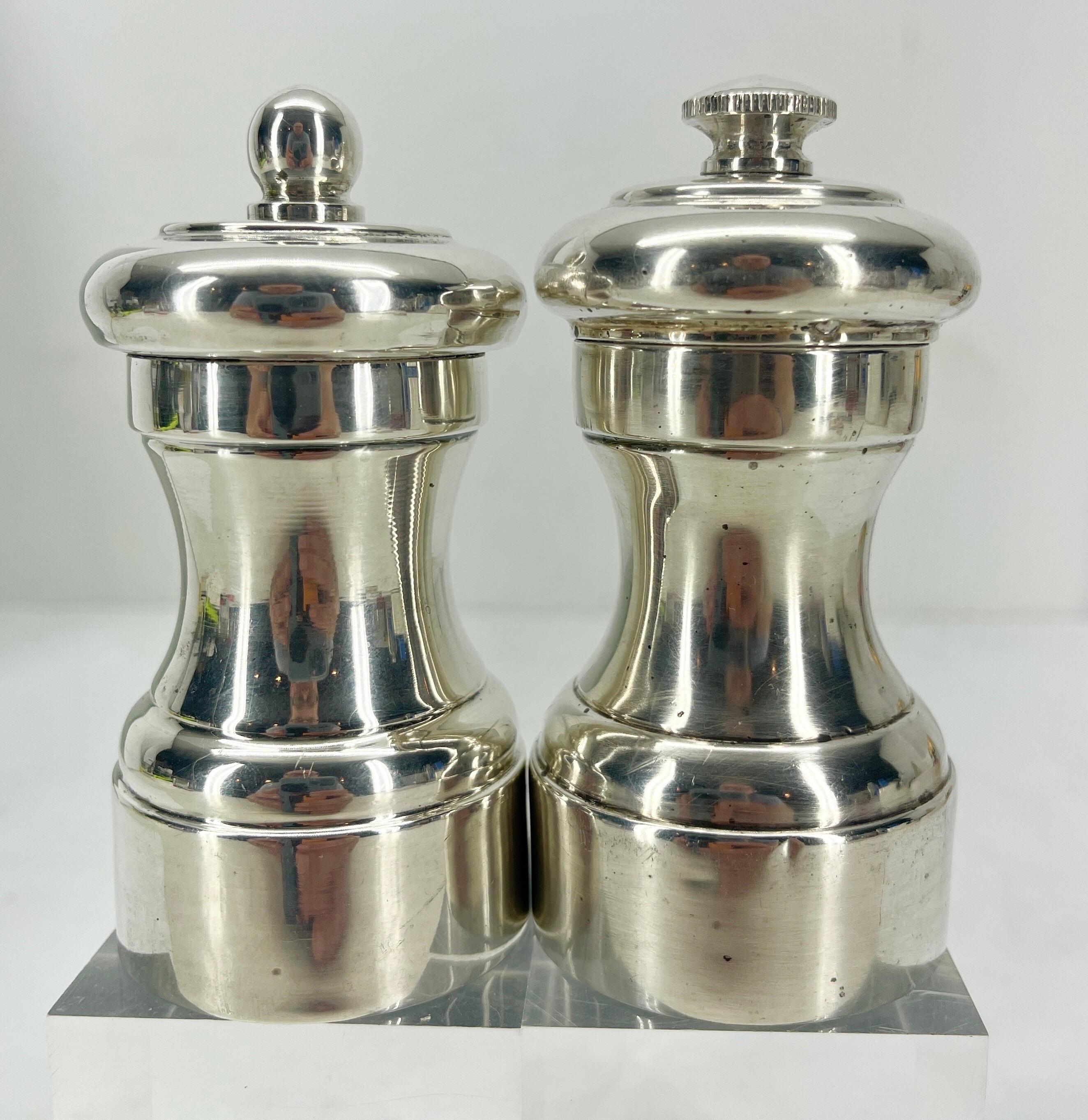 Vintage French Mid-Century Modern Sterling Silver Salt and Pepper Set 4