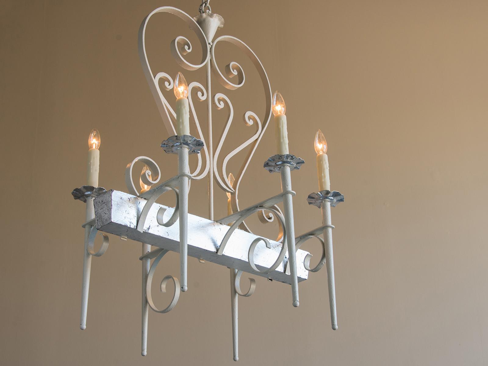 Vintage French Midcentury Painted Silver Leaf Chandelier, France, circa 1950 1