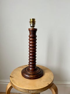 Vintage French mid century turned wood table lamp, Charles Dudouyt style