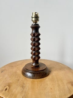 Vintage French mid century turned wood table lamp, Charles Dudouyt style