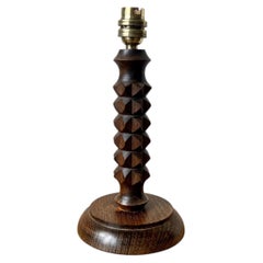 Vintage French mid century turned wood table lamp, Charles Dudouyt style
