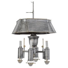Vintage French Midcentury Tôle Chandelier with Four Lights and Glass Cups