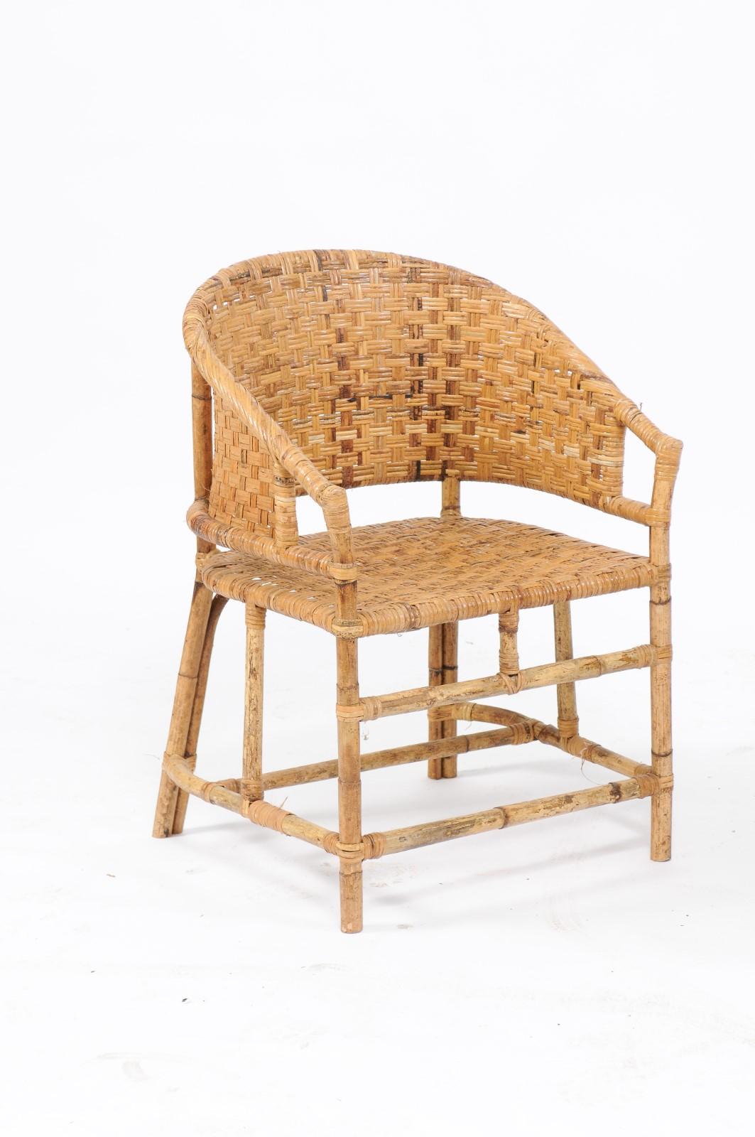 Vintage French Midcentury Woven Rattan and Bamboo Chairs 2