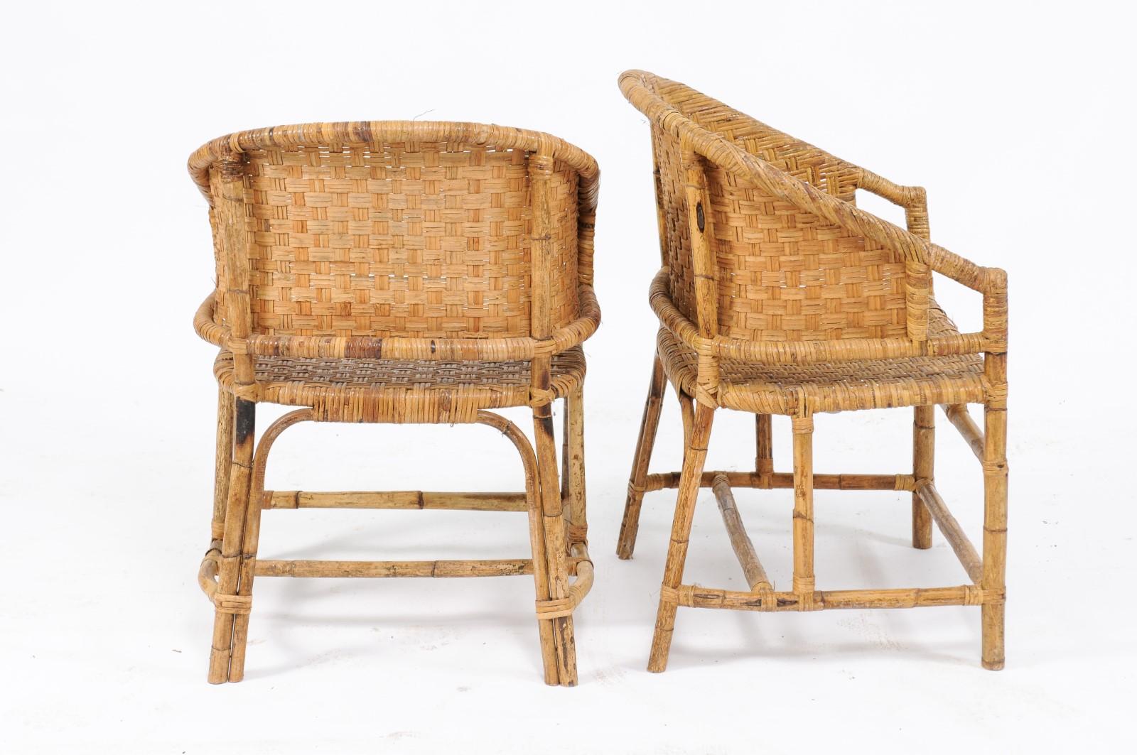 Mid-Century Modern Vintage French Midcentury Woven Rattan and Bamboo Chairs