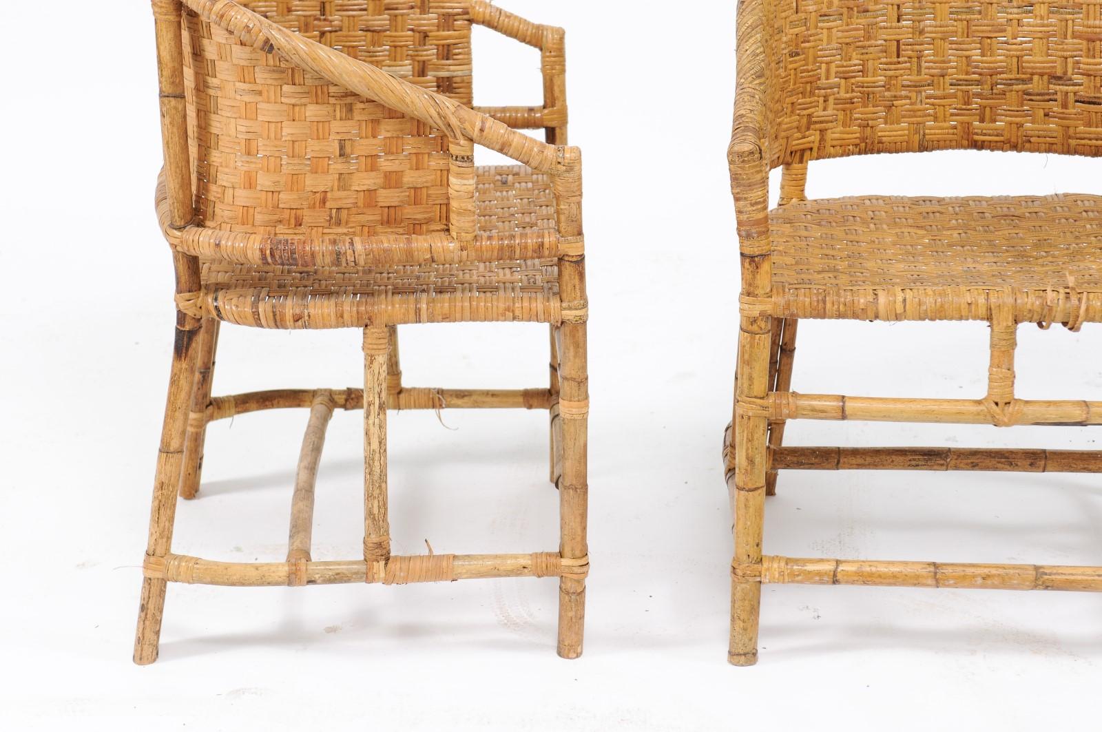 20th Century Vintage French Midcentury Woven Rattan and Bamboo Chairs