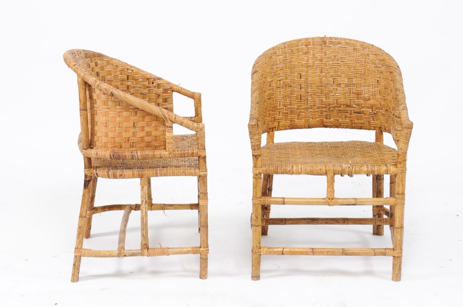 Vintage French Midcentury Woven Rattan and Bamboo Chairs 1