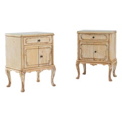 Vintage French Milk Glass Bedside Tables, Pair