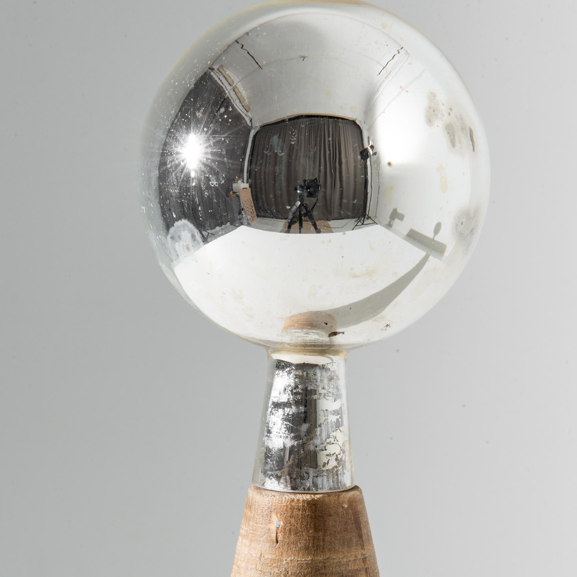 20th Century Vintage French Mirrored Sphere on Wooden Stand