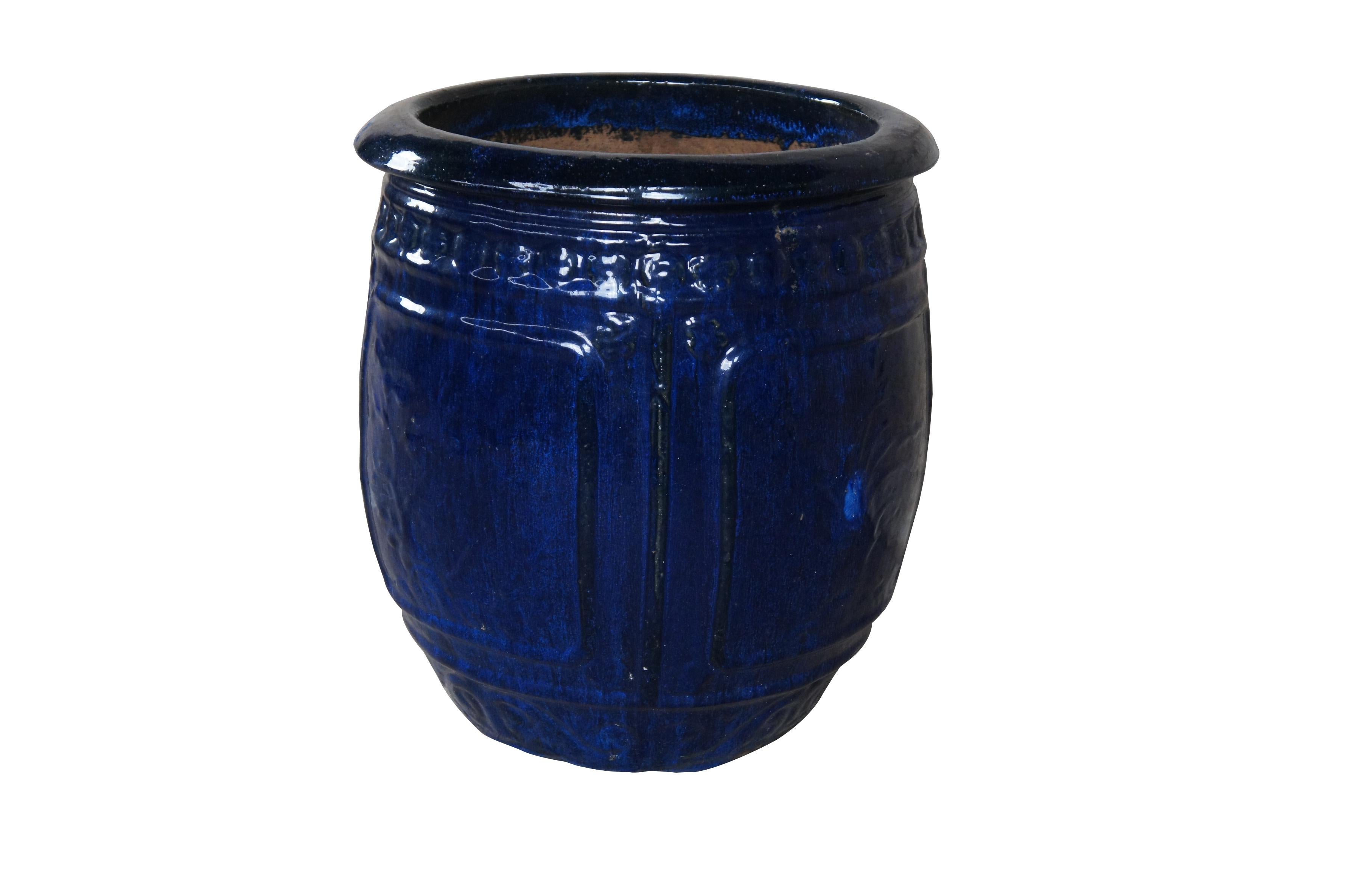 French Provincial Vintage French Modern Blue Glazed Ceramic Jardinière Urn Planter Pot 19
