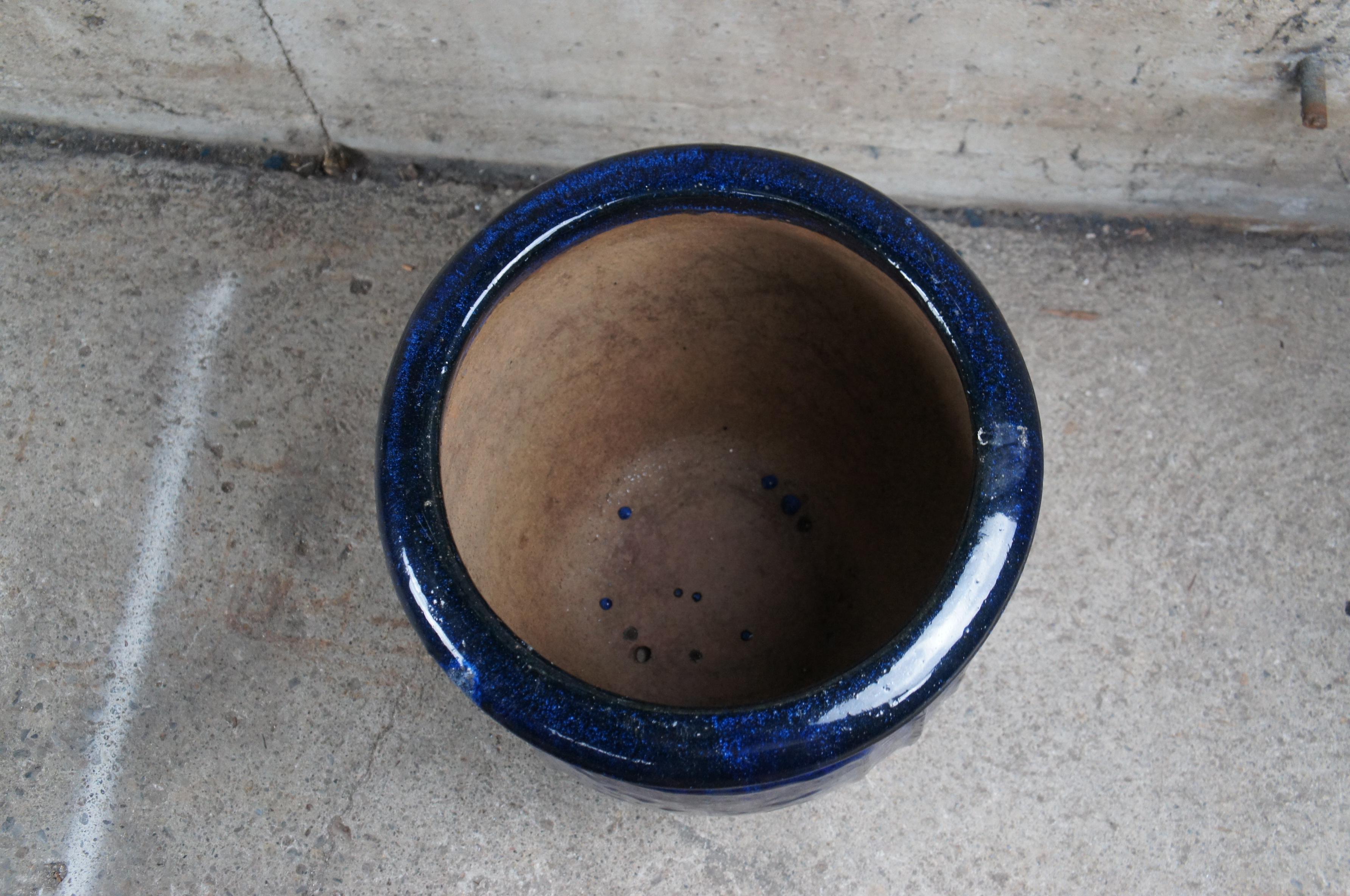 Vintage French Modern Blue Glazed Ceramic Jardinière Urn Planter Pot 19
