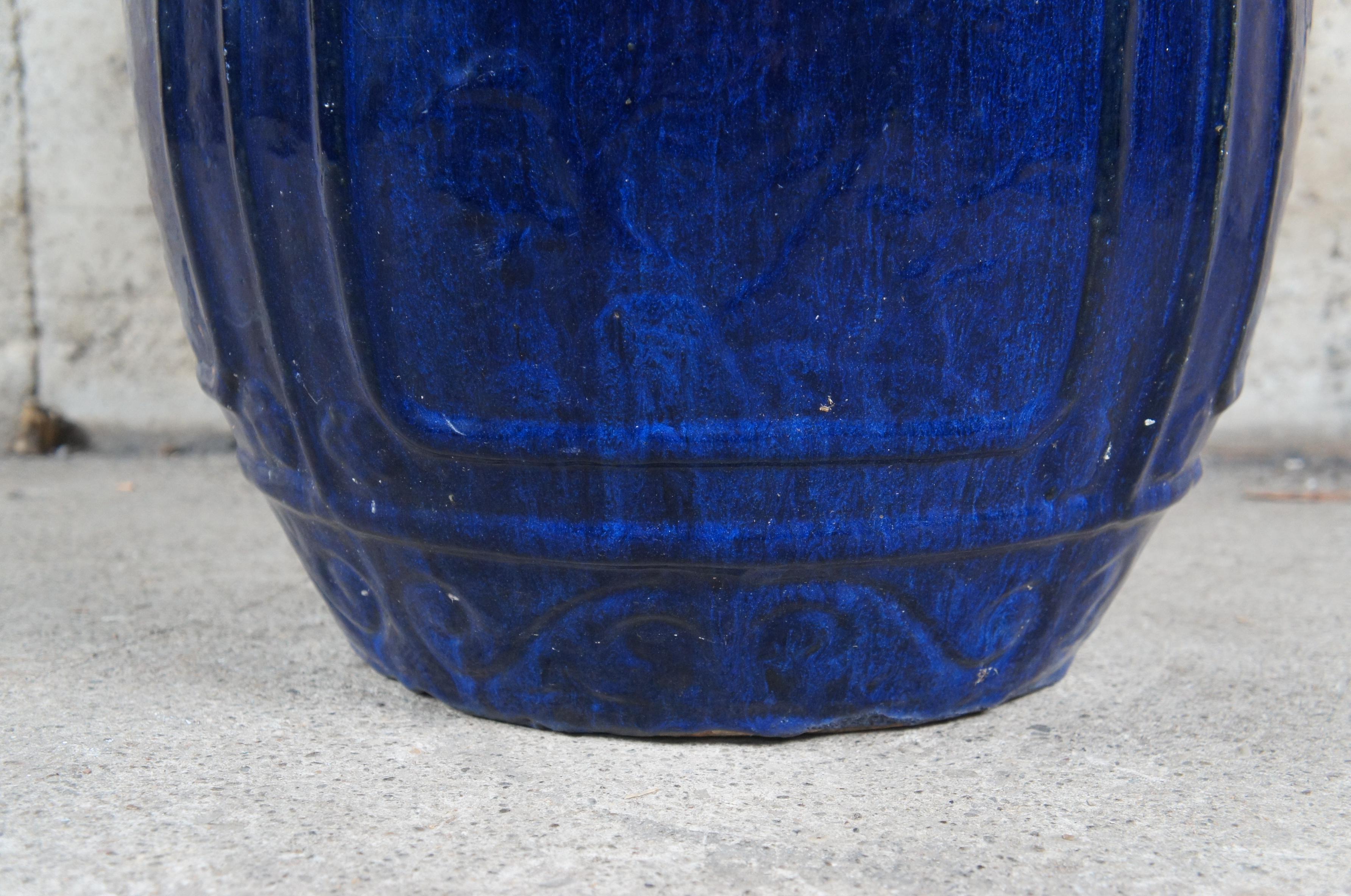 Vintage French Modern Blue Glazed Ceramic Jardinière Urn Planter Pot 19