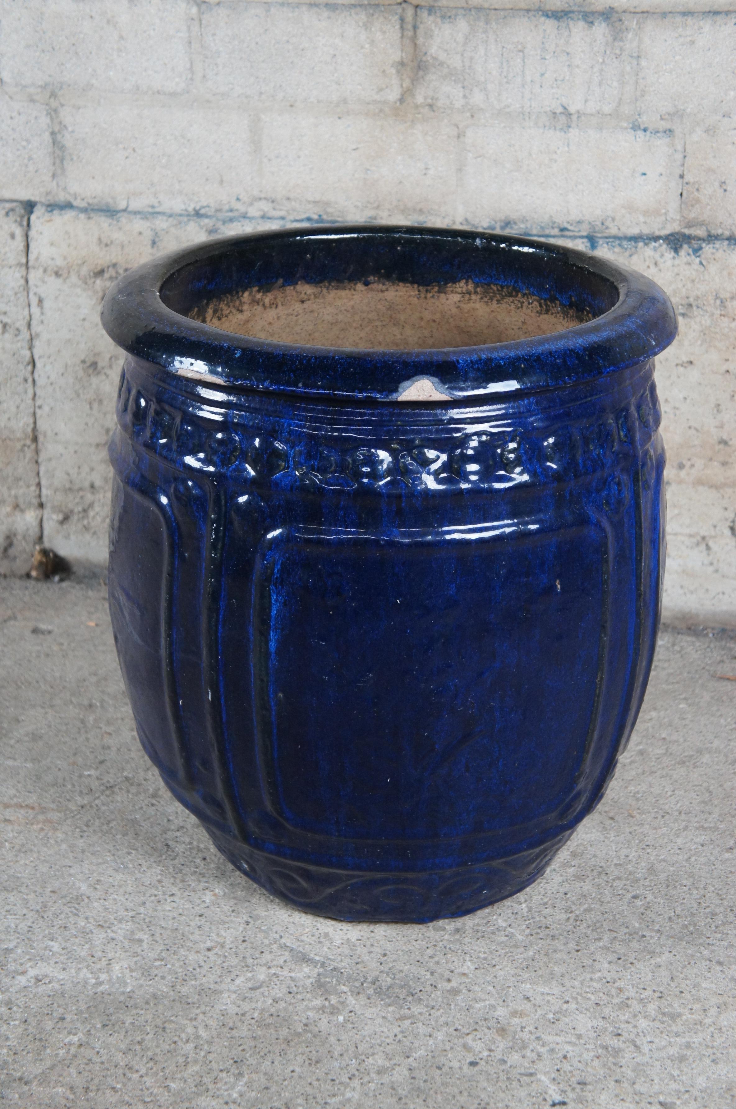 Vintage Französisch Moderne blau glasiert Keramik Jardinière Urne Pflanzer Topf 19