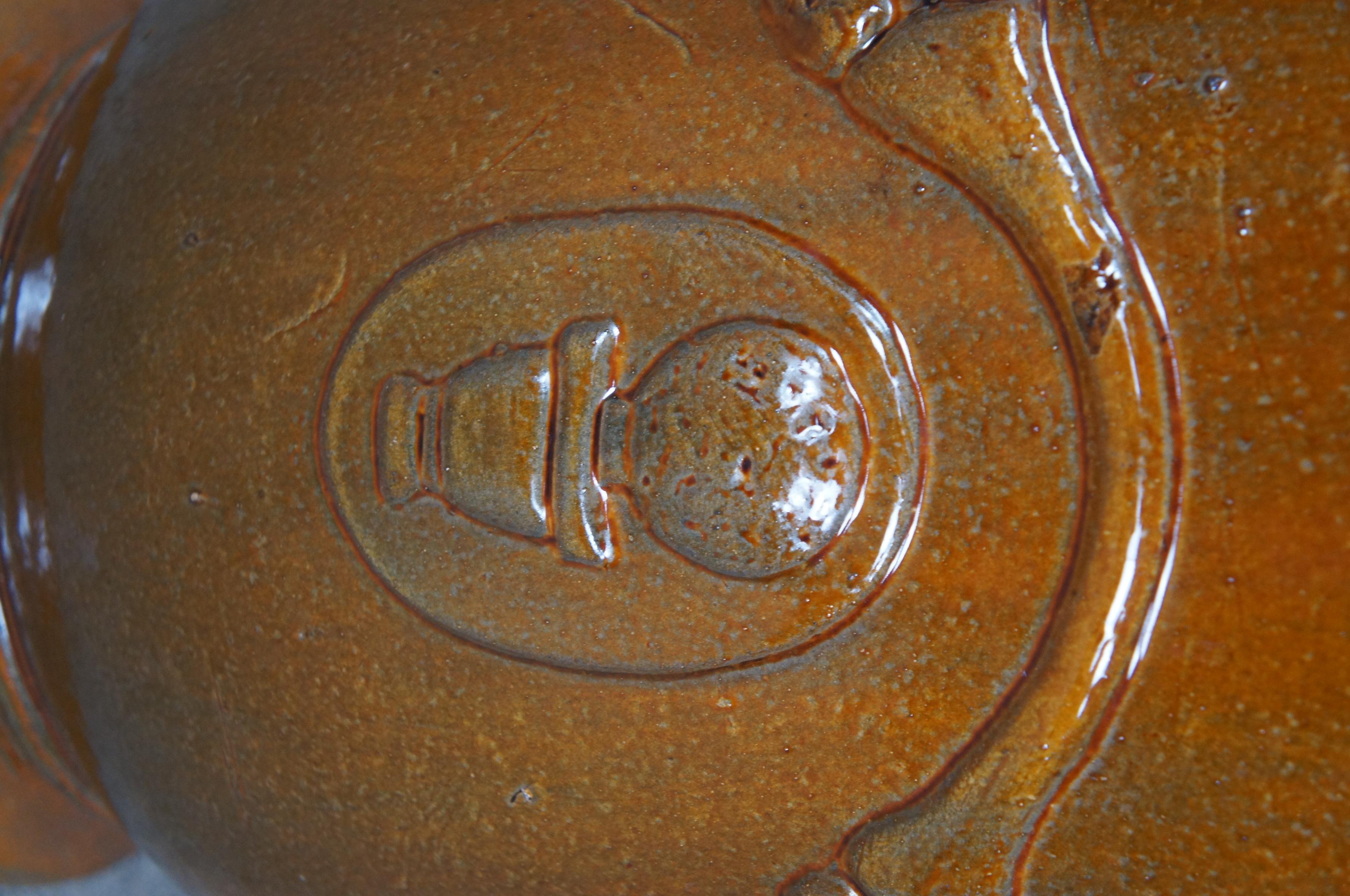 Vintage French Modern Brown Glazed Ceramic Jardinière Urn Planter Medallion 17